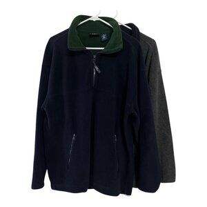 Lot of 2 Vintage Trader Bay Men’s Fleece Pullovers – Navy & Gray Half-Zip